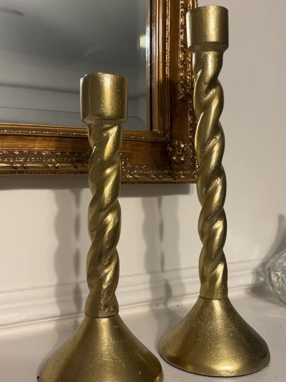 Twisted Gold Spiral Candle Holders — Elegant Wall Mirror Accent